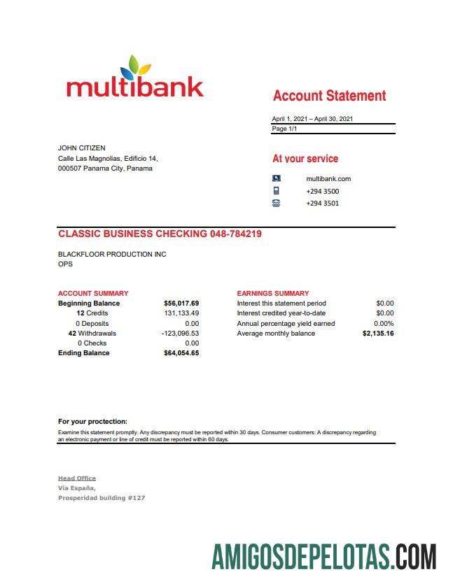 Panama Multibank Excel Pdf amostra